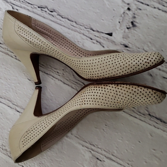 EVAN-PICONE Leather Heel Pumps Taupe Perferated Made in Spain 8N - Picture 10 of 13